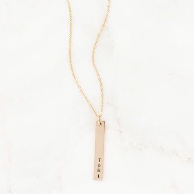 Hand Stamped Vertical Bar Necklace