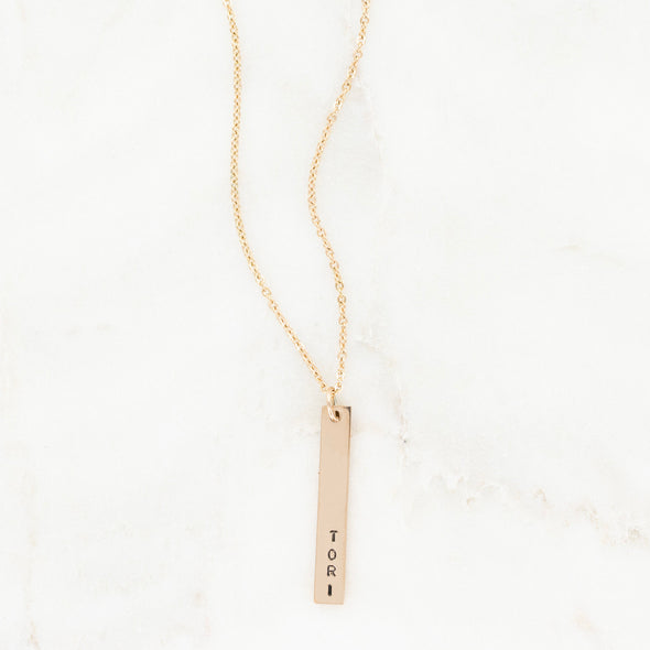 Hand Stamped Vertical Bar Necklace