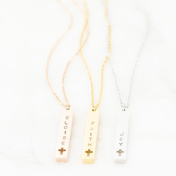 Forever Stamped Cross Vertical Necklace