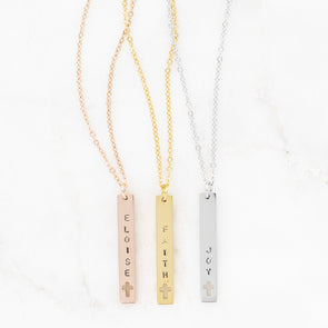 Forever Stamped Cross Vertical Necklace