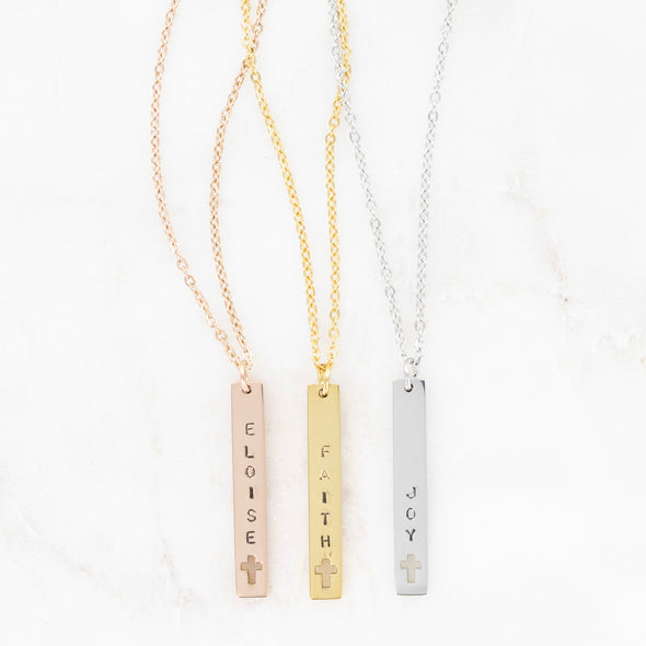 Forever Stamped Cross Vertical Necklace