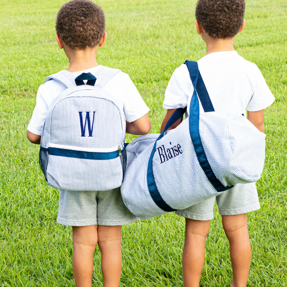 On the Go Seersucker Duffle Bag - Navy