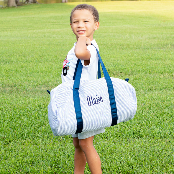 On the Go Seersucker Duffle Bag - Navy