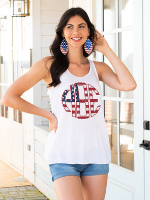 USA Circle Monogram Racerback Tank - White