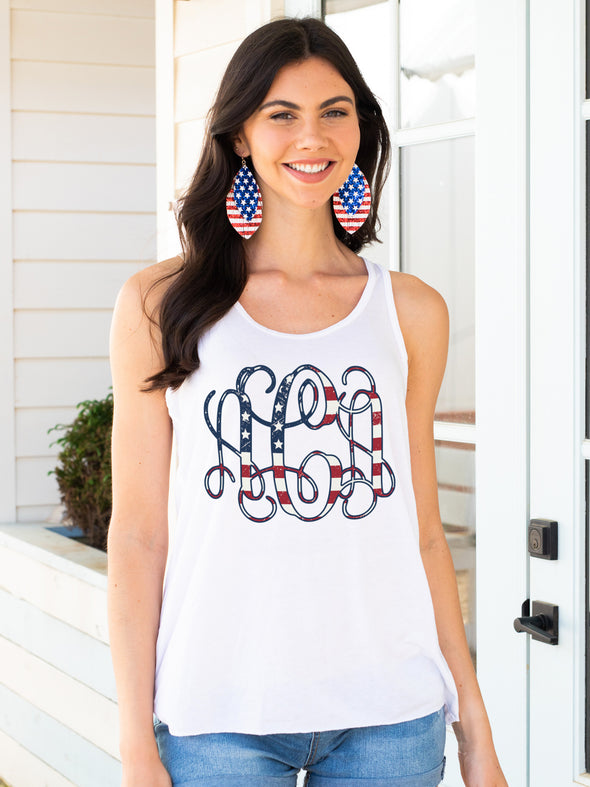 USA Interlocking Monogram Racerback Tank - White