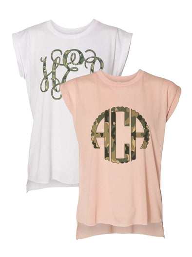 Camo Monogrammed Rolled Cuff Tee