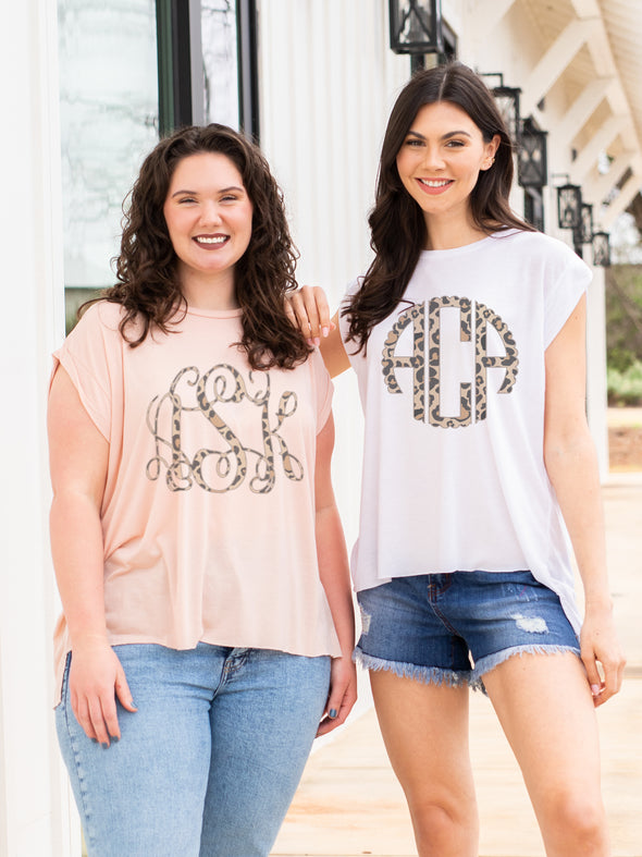 Leopard Monogrammed Rolled Cuff Tee