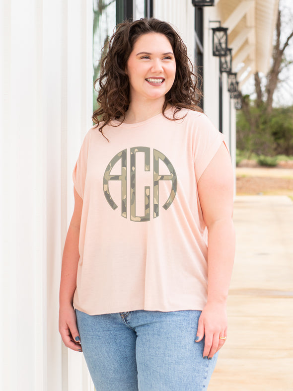 Camo Monogrammed Rolled Cuff Tee