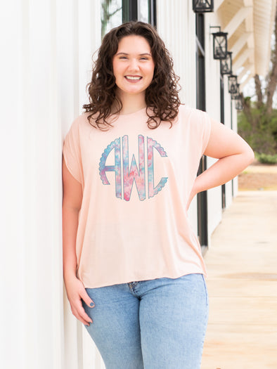 Tie Dye Monogrammed Rolled Cuff Tee