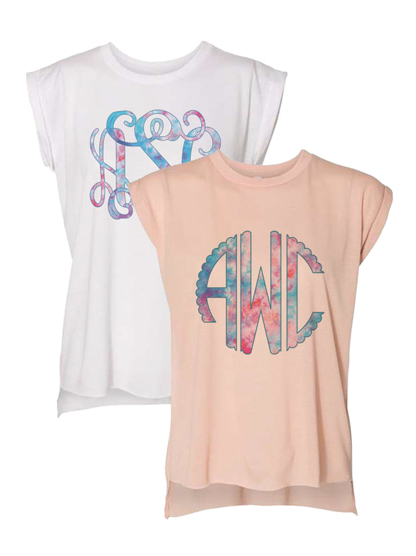 Tie Dye Monogrammed Rolled Cuff Tee