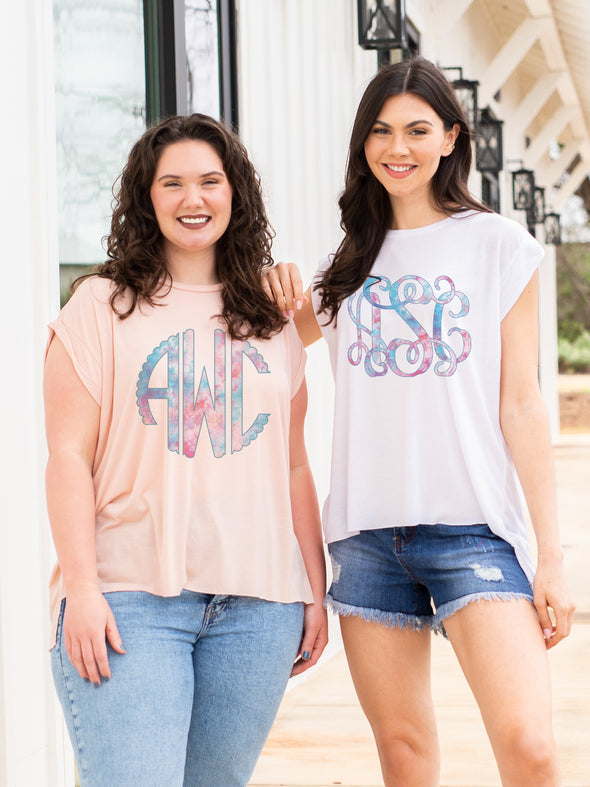 Tie Dye Monogrammed Rolled Cuff Tee