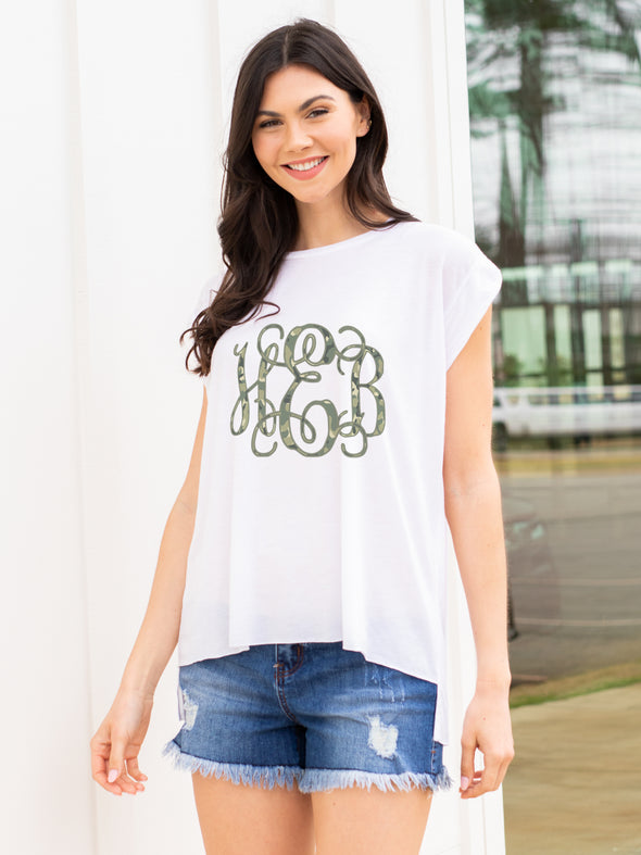 Camo Monogrammed Rolled Cuff Tee