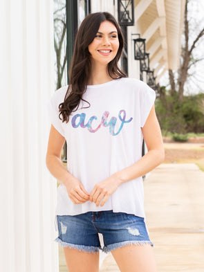 Tie Dye Monogrammed Rolled Cuff Tee