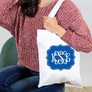 Fancy Frame Monogram, Personalized Tote Bag - Royal