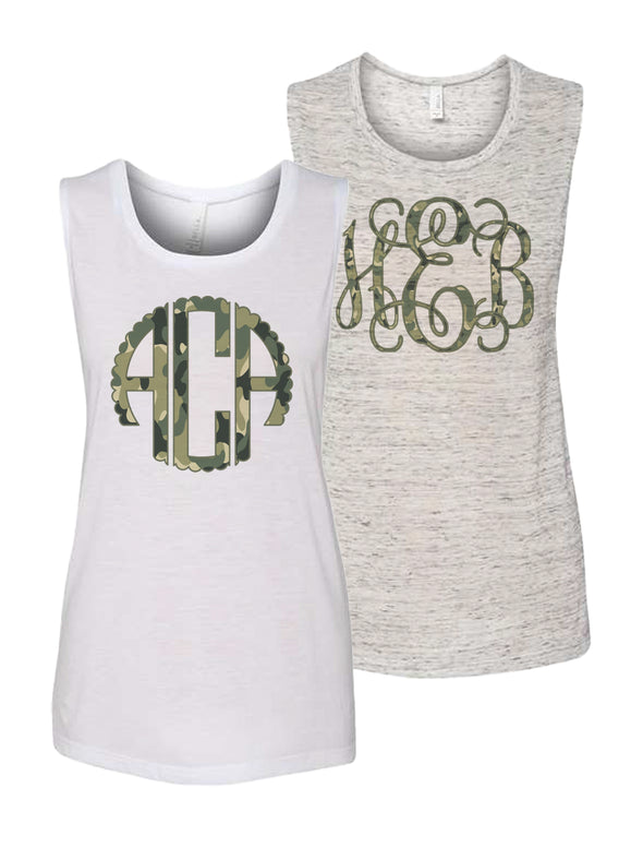 Camo Monogrammed Scoop Neck Tank