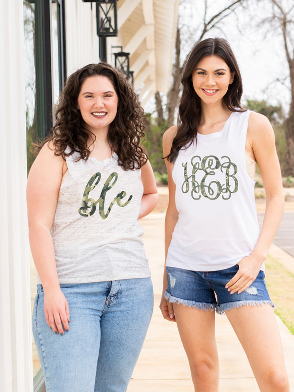 Camo Monogrammed Scoop Neck Tank