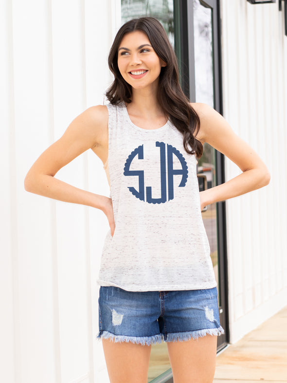 Solid Monogrammed Scoop Neck Tank