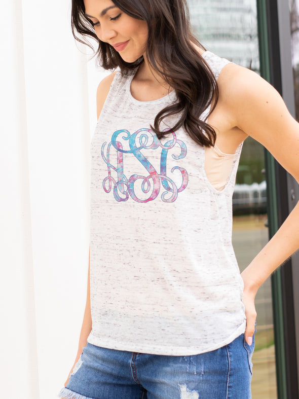 Tie Dye Monogrammed Scoop Neck Tank