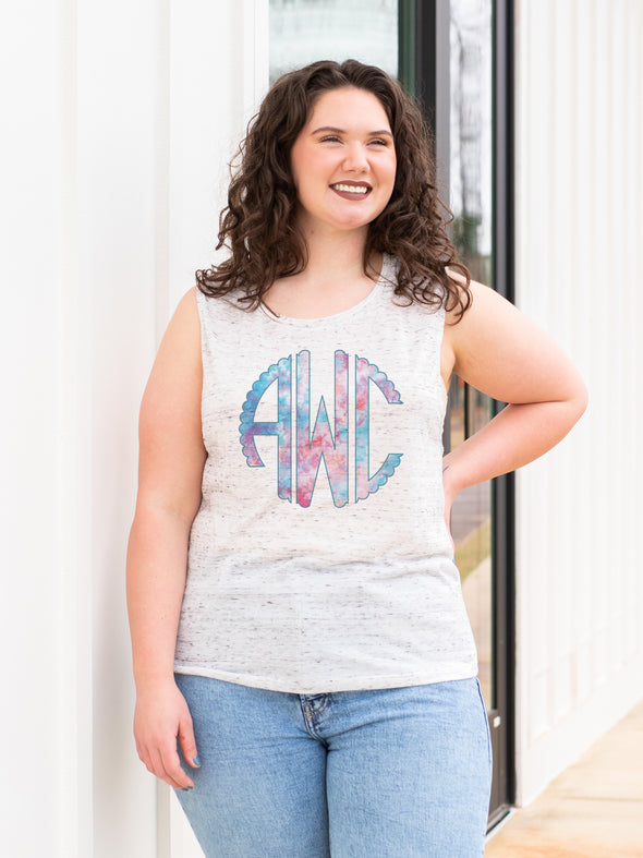 Tie Dye Monogrammed Scoop Neck Tank