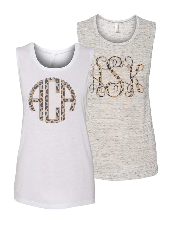 Leopard Monogrammed Scoop Neck Tank