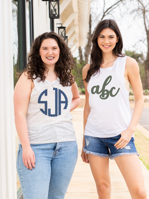 Solid Monogrammed Scoop Neck Tank