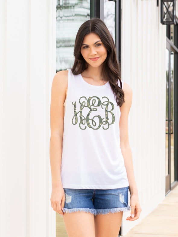 Camo Monogrammed Scoop Neck Tank