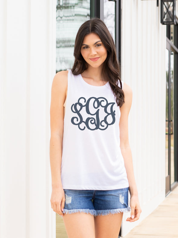 Solid Monogrammed Scoop Neck Tank