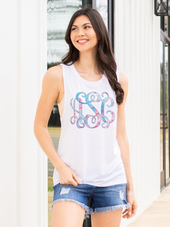 Tie Dye Monogrammed Scoop Neck Tank