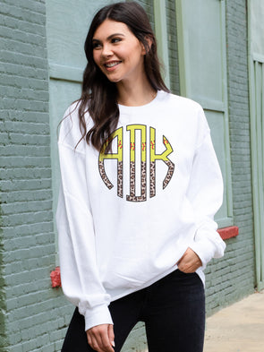 Leopard Softball Monogram Sweatshirt - White