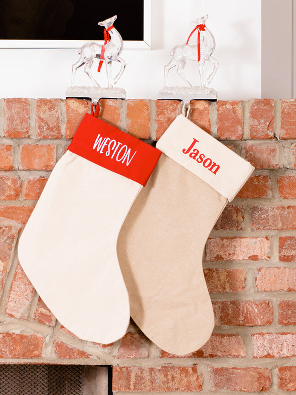 Natural & White Canvas Stocking