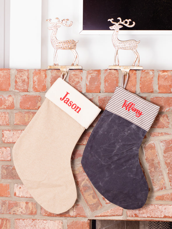 Grey & Striped Canvas Stocking