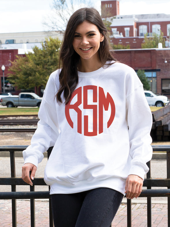 Solid Color Monogram Sweatshirt- White