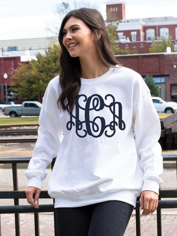 Solid Color Monogram Sweatshirt- White