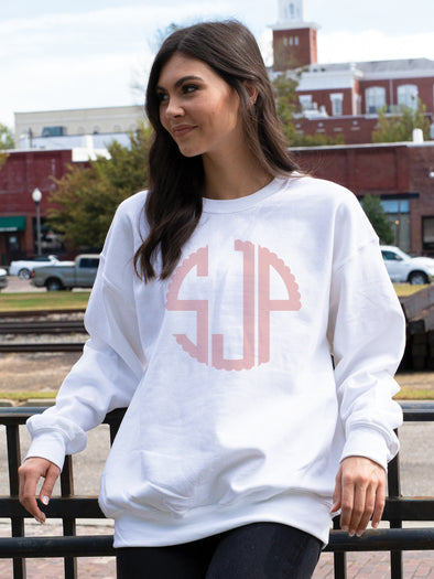 Solid Color Monogram Sweatshirt- White